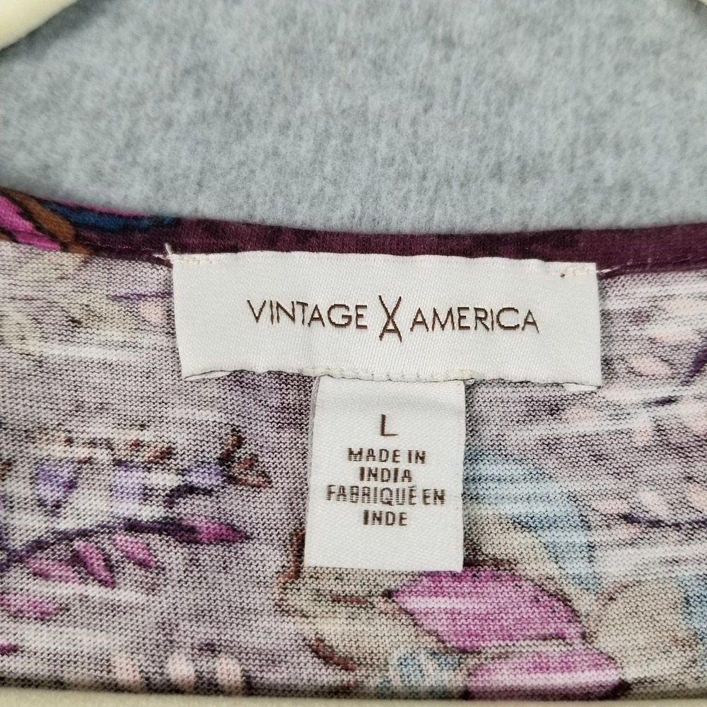 Vintage America Top Women L Large Purple Floral Boho Peasant Blouse Long Sleeve - Picture 5 of 12